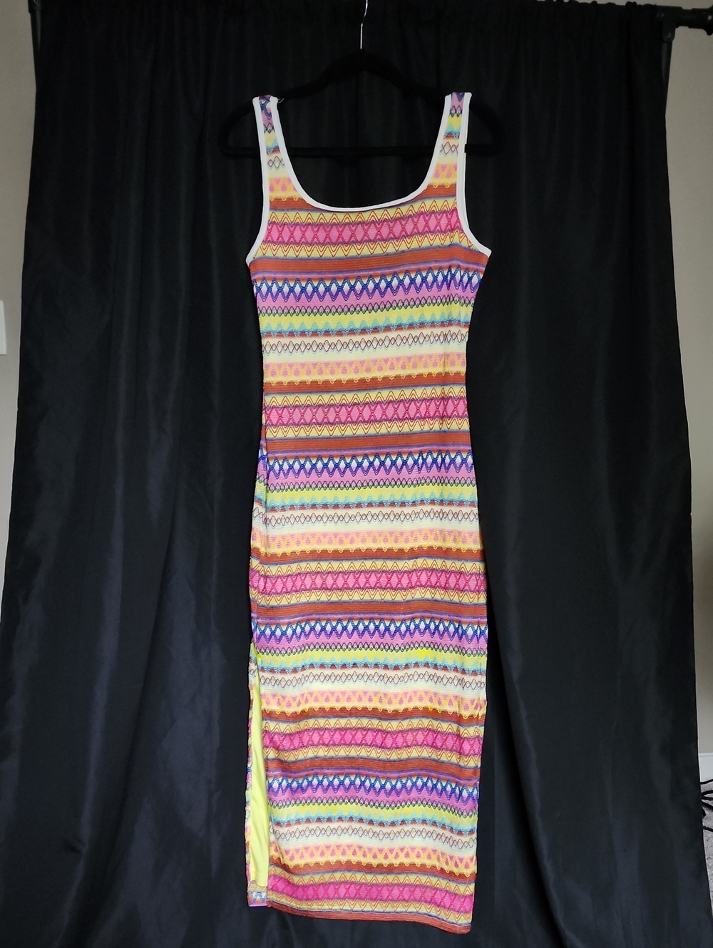 Sleeveless Multicolor Striped Maxi Dress — Bright Yellow Accent